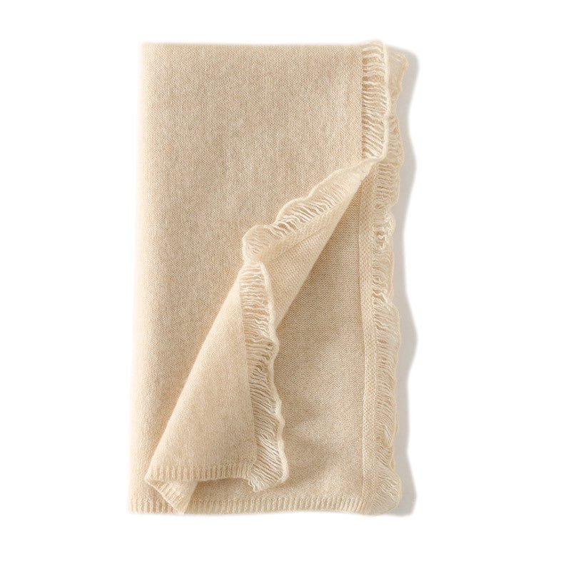 Cashmere Scarf With Fringed Edges Long Cashmere Shawl With Tassel Beige M