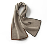 Geometric Patterned Cashmere Scarf Contrast Trim Thick Soft Scarves Taupe M