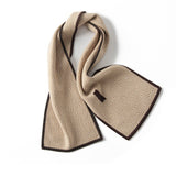 Geometric Patterned Cashmere Scarf Contrast Trim Thick Soft Scarves Camel M