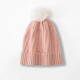 Cashmere Slouch Hat with Pom Womens Cable Knit Cashmere Beanie Winter Hat Pink M