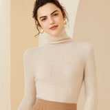 Women Cashmere Sweater Long Sleeve Turtleneck Cashmere Pullover Ivory XS