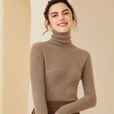 Women Cashmere Sweater Long Sleeve Turtleneck Cashmere Pullover Taupe XS