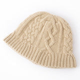 Chunky Cashmere Bucket Hat Cashmere Cable Beanie for Women Beige M