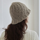 Chunky Cashmere Bucket Hat Cashmere Hat Flared Brim Cashmere Cloche Hat Taupe M