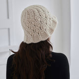 Chunky Cashmere Bucket Hat Cashmere Hat Flared Brim Cashmere Cloche Hat Beige M