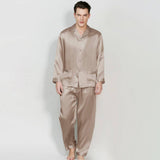 Classic Men Long Silk Pajama Set Real Pure Silk Pajamas Champagne XS