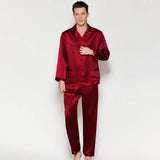 Classic Men Long Silk Pajama Set Real Pure Silk Pajamas Claret XS