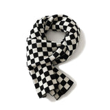 Pure Cashmere Checkerboard Scarf Stylish Cashmere Knit Wrap Black M