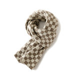 Pure Cashmere Checkerboard Scarf Stylish Cashmere Knit Wrap Taupe M