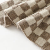 Pure Cashmere Checkerboard Scarf Stylish Cashmere Knit Wrap Taupe M