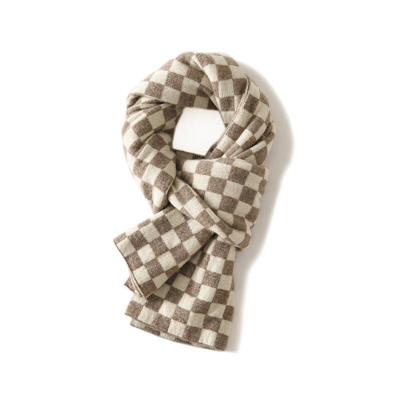 Pure Cashmere Checkerboard Scarf Stylish Cashmere Knit Wrap Taupe M