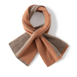 Color Contrast Pure Cashmere Scarf for Women Cashmere Crossover Scarf Brown + Taupe M