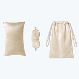 3 Pcs Silk Travel Set Cushion Eye Mask And Storage Bag Champagne M