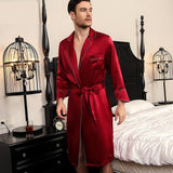 Matching Silk Robe Contrast Piping Silk Robes for Women and Men Claret XS