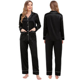 Matching Silk Pajamas Sets Long Pure Couples Silk Pajamas Black XS