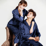 Couples Silk Sleepwear 100% Silk Matching Pajama Set Navy Blue XS