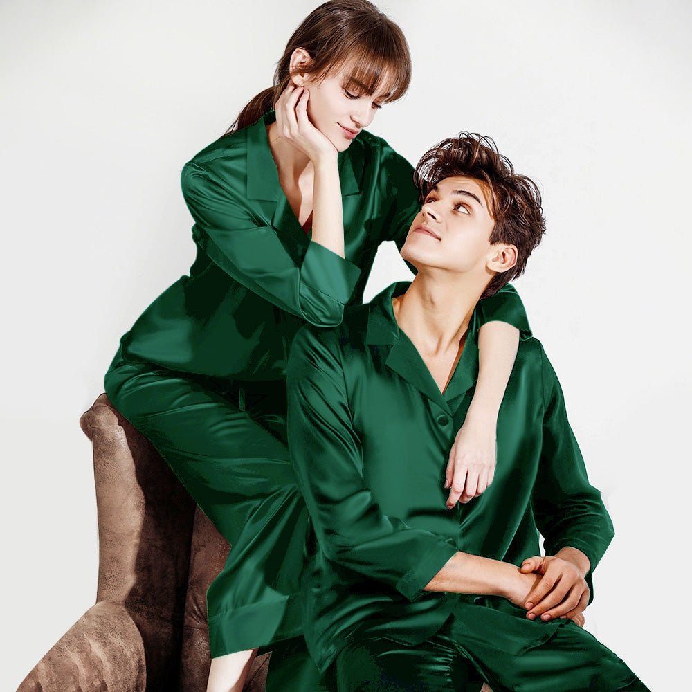 Couples Silk Sleepwear 100% Silk Matching Pajama Set Green XS