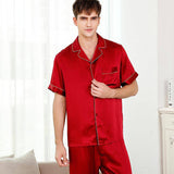 Silk Matching Pajamas Set Short Sleeve 100% Silk Pajamas Navy Blue XS