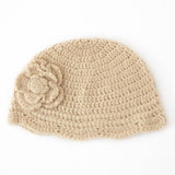 Crochet Knit Cashmere Hat with Sequins Flower Cashmere Blend Beanie Beige M