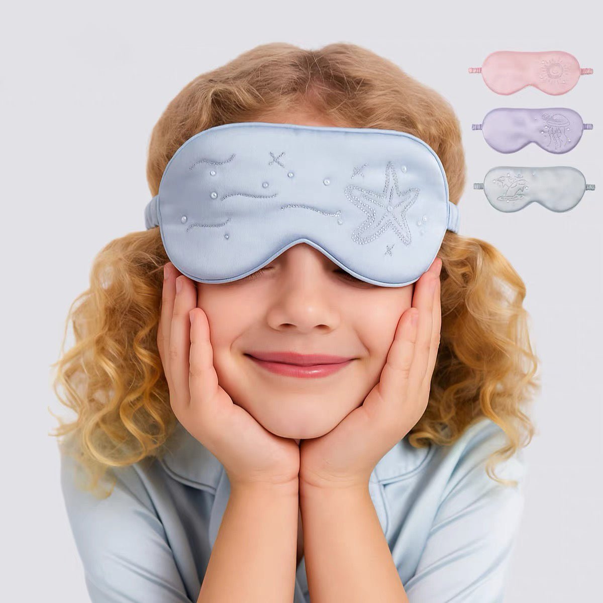 Kids Silk Eye Mask Ocean and Nature Inspired Designs Silk Eye Mask Baby Blue S