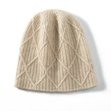 Diamond Cashmere Beanie Textured Cashmere Knit Hat for Men and Women Beige M