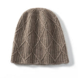 Diamond Cashmere Beanie Textured Cashmere Knit Hat for Men and Women Taupe M