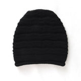 Diamond Wave Cashmere Beanie for Women Textured Cashmere Knit Hat Black M