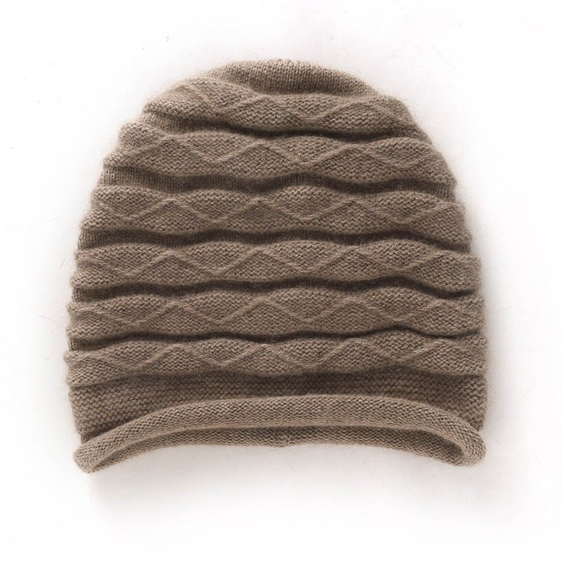 Diamond Wave Cashmere Beanie for Women Textured Cashmere Knit Hat Taupe M