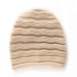 Diamond Wave Cashmere Beanie for Women Textured Cashmere Knit Hat Beige M