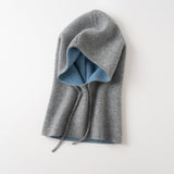 Double Layer Cashmere Hooded Scarf Two Tone Cashmere Balaclava Neck Warmer Gray M