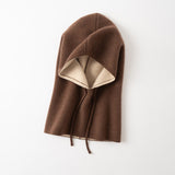 Double Layer Cashmere Hooded Scarf Two Tone Cashmere Balaclava Neck Warmer Brown M