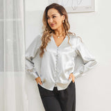 Ladies Silk Blouse V Neck Silk Shirts 100% Silk Top Champagne XS