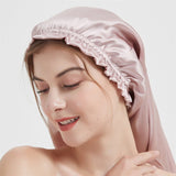 Elegant Women Silk Bonnet Long Silk Sleep Caps For Hair Black 50cm
