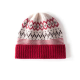 Fair Isle Pattern Pure Cashmere Beanie Cashmere Knit Cap Nordic Motif Claret M