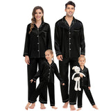 Family Long Silk Pajama Set 100% Pure Silk Matching Pjs Black XS