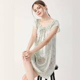 Floral Print Silk Nightgown For Women Loose Silk Nightdress Green XS
