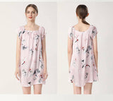Floral Print Silk Nightgown For Women Loose Silk Nightdress Pink XS
