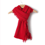 Fringed Pure Cashmere Scarf for Women Cashmere Wrap Tassel Edge Red L