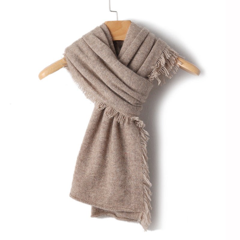 Fringed Pure Cashmere Scarf for Women Cashmere Wrap Tassel Edge Taupe L