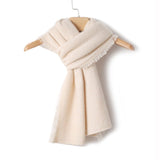 Fringed Pure Cashmere Scarf for Women Cashmere Wrap Tassel Edge Beige L
