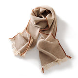 Fringed Pure Cashmere Scarf for Women Cashmere Wrap with Woven Trim Taupe L