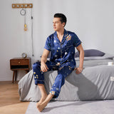 Mens Navy Blue Silk Pajama Set Galaxy Print Mens Silk Pajamas Navy Blue S