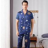 Mens Navy Blue Silk Pajama Set Galaxy Print Mens Silk Pajamas Navy Blue S