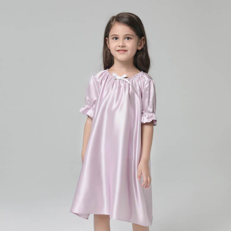 Girls Silk Nightgown 100% Mulberry Kids Silk Nightwear Lavender XS