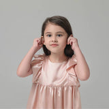 Girls Ruffle Sleeve Silk Nightgown Silk Girl Nightdress Apricot XS