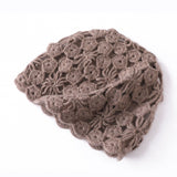 Handcrafted Crochet Knit Cashmere Beanie Inspired Cashmere Lace Beanie Hat Taupe M