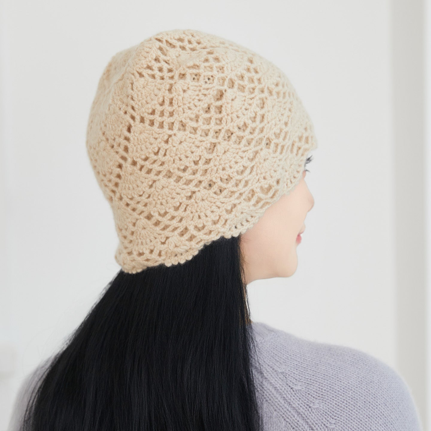 Handmade Crochet Cashmere Beanie for Women Cashmere Knit Hat Beige M