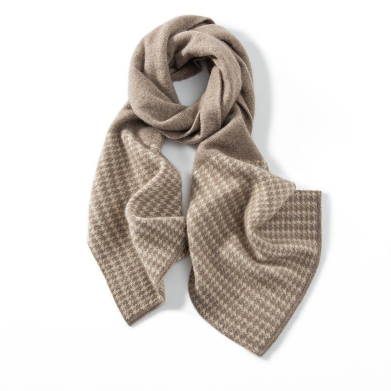 Womens Pure Cashmere Houndstooth Scarf Long Cashmere Shawls Taupe L