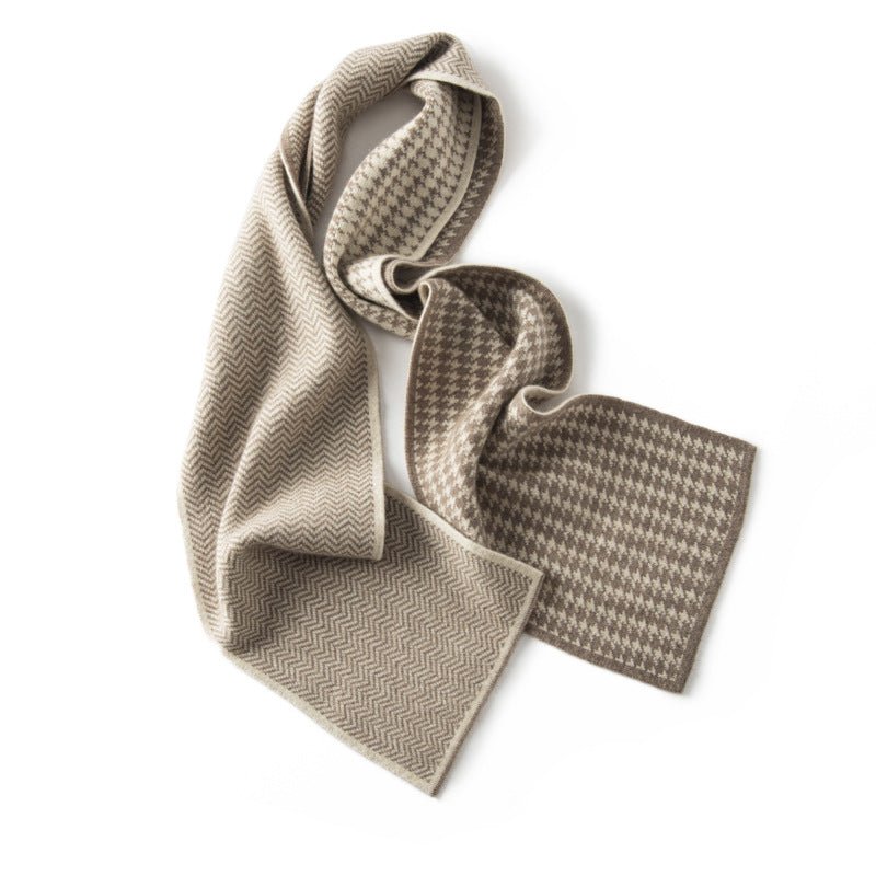 Houndstooth Cashmere Scarf Long Soft Winter Cashmere Scarves Taupe M