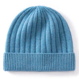 Kids Cashmere Beanie Ribbed Knit Cashmere Hat Multi Colors Cashmere Cuffed Hat Sky Blue S